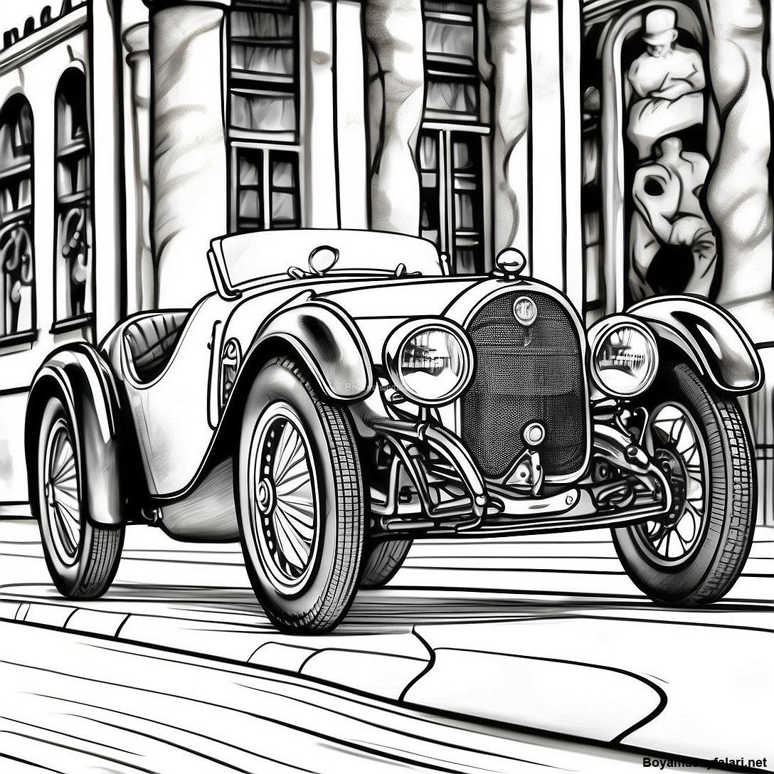 Arabalar koleksiyonundan ücretsiz yazdırılabilir Vintage Bugatti Type 35 Boyama Sayfası boyama sayfası — çocuklar ve yetişkinler için siyah-beyaz çizim.