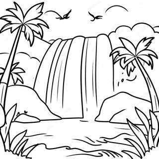 Palmiye Agaclari Ile Tropikal Selale Boyama Sayfasi 102709 40901