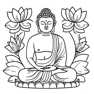 Lotus Cicekleriyle Cevrili Buda Boyama Sayfasi 113218-49305