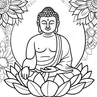Lotus Cicekleriyle Cevrili Buda Boyama Sayfasi 113218-49306