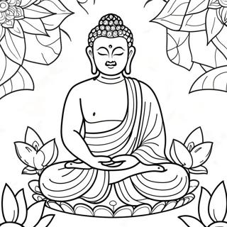 Lotus Cicekleriyle Cevrili Buda Boyama Sayfasi 113218-49307