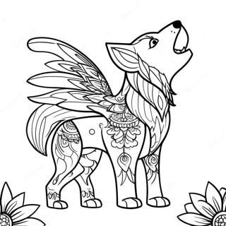 Renkli Kanatli Uluyan Kurt Boyama Sayfasi 116285-51686