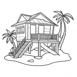 Tropikal Plaj Evi Boyama Sayfasi 119631-54553