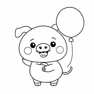 Balon Tutan Sevimli Kawaii Domuz Boyama Sayfasi 127709 61282