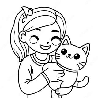 Kedi Tutan Mutlu Kiz Boyama Sayfasi 131180-63975