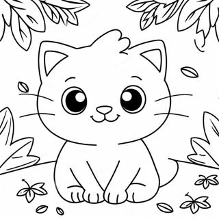 Sevimli Sukran Gunu Kedisi Ile Sonbahar Yapraklari Boyama Sayfasi 136775-68338