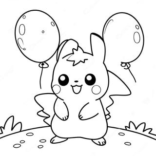 Sevimli Pikachu Balonlarla Boyama Sayfasi 2257-103
