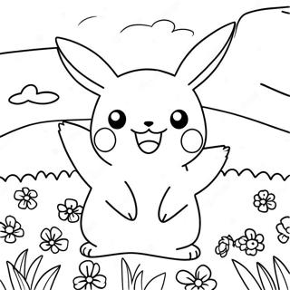Mutlu Pikachu Cicek Tarlasinda Boyama Sayfasi 2258-2553