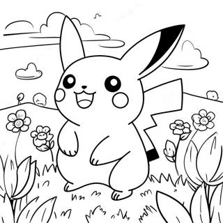 Mutlu Pikachu Cicek Tarlasinda Boyama Sayfasi 2258-2554