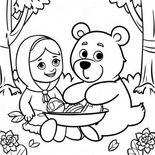 Masha Ve Ayi Piknik Yapiyor Boyama Sayfasi 63162-13979