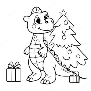 Sevimli Dinozorun Noel Agaci Suslemesi Boyama Sayfasi 74215-17571