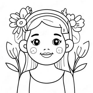 Ciceklerle Sevimli Kiz Boyama Sayfasi 75086-18251