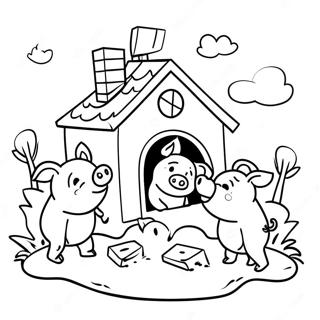 Uc Kucuk Domuzcuk Bir Ev Yapiyor Boyama Sayfasi 76601-19435