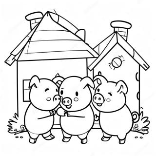 Uc Kucuk Domuzcuk Bir Ev Yapiyor Boyama Sayfasi 76601-19436