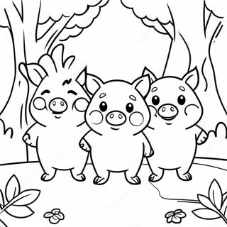 Uc Kucuk Domuzcuk Bir Ormanda Boyama Sayfasi 76603-19441