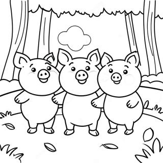 Uc Kucuk Domuzcuk Bir Ormanda Boyama Sayfasi 76603-19443