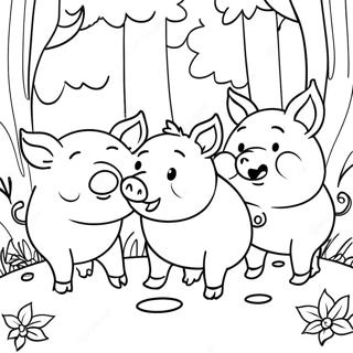 Uc Kucuk Domuzcuk Bir Ormanda Boyama Sayfasi 76603-19444