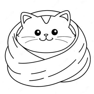 Yumusak Kedi Battaniyeye Sarilmis Boyama Sayfasi 77011-19738