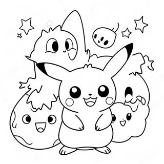 Sevimli Cadilar Bayrami Pikachu Hayaletlerle Boyama Sayfasi 81418-23152