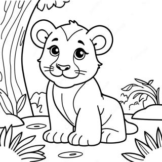 Aslan Yavrusu Ormanda Kesif Yapiyor Boyama Sayfasi 9768-1010